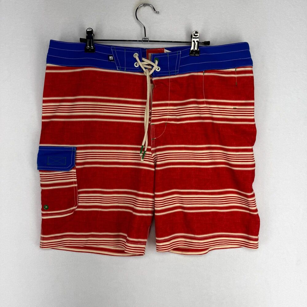 Sperry Top-Sider Red‎ and Blue Striped Swim Board Shorts Mens Size 34